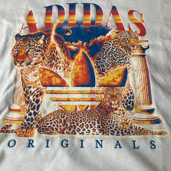 🤩NWT adidas originals cheetah animal print t-shirt trefoil womens oversized M - Picture 4 of 5